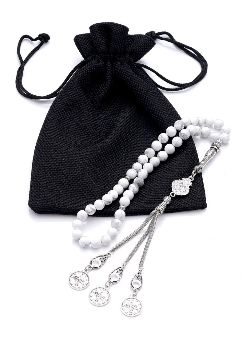 Subhati Prayer Beads (Misbah ) with metal Parts and Hawolite Stone | 8 MM Beads - 45 Pcs |Gandeel Writing 5  - Image 3