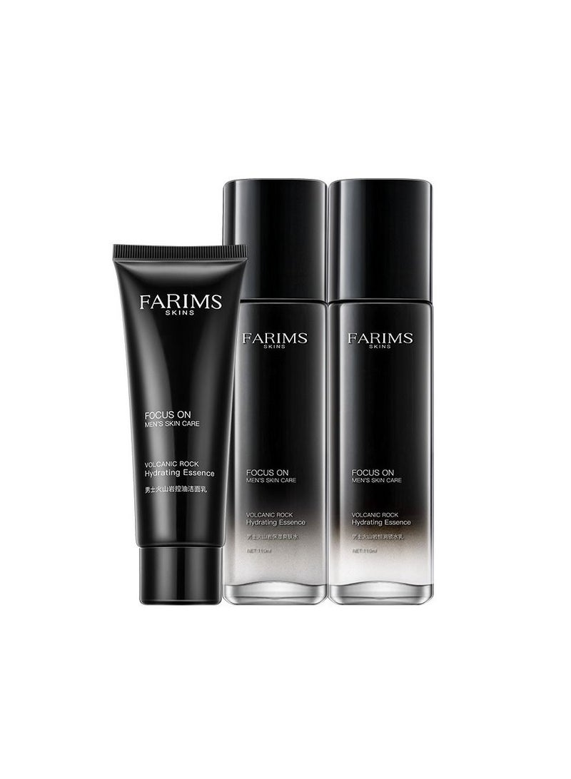 FARIMS Men's Volcanic Rock Oil Control Moisturizing Set, Facial Cleanser, Moisturizer, Moisturizing Three-piece Set - Image 1