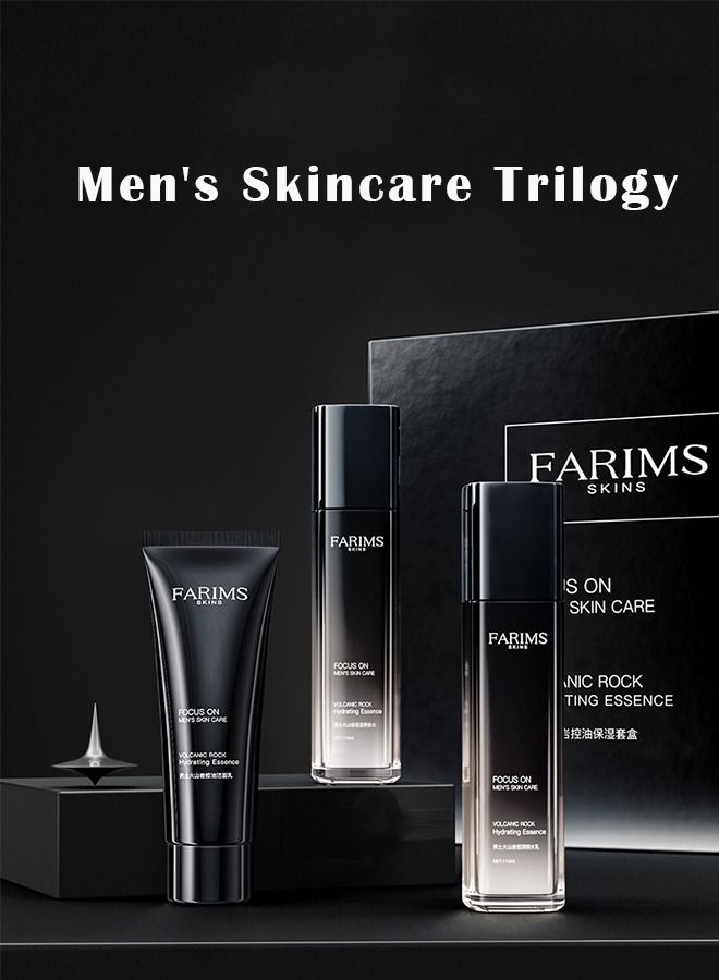 FARIMS Men's Volcanic Rock Oil Control Moisturizing Set, Facial Cleanser, Moisturizer, Moisturizing Three-piece Set - Image 3