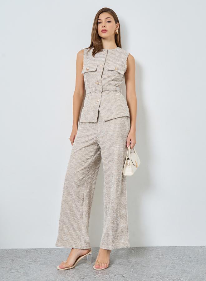 ستايلي بنطال تويد بأرجل واسعة وحلقات حزام - Image 1