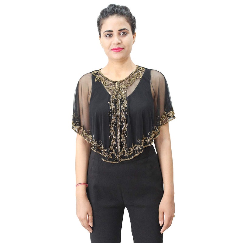 Matelco Women Net Poncho Cape (Black-Golden) - Image 5