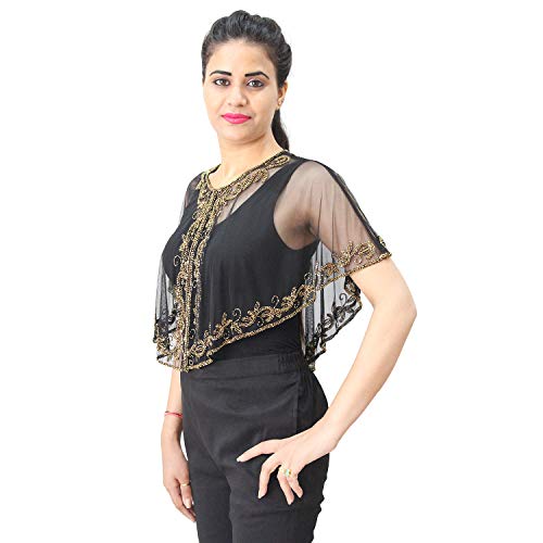 Matelco Women Net Poncho Cape (Black-Golden) - Image 2