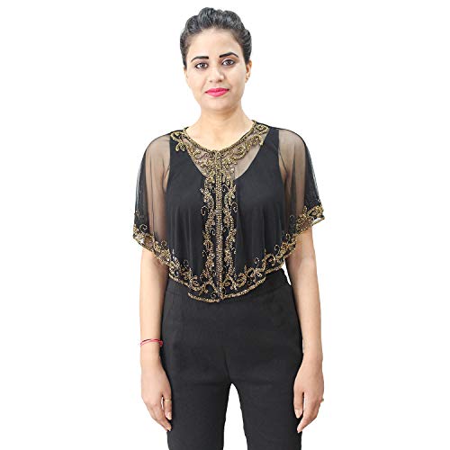 Matelco Women Net Poncho Cape (Black-Golden) - Image 1