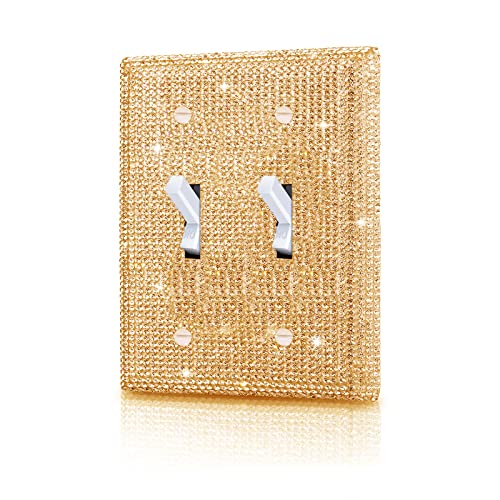 Gaocai Shiny Golden Rhinestones Wall Plate Cover Double Toggle Toggle Light Switch Cover Rhinestones Decorative Outlet Covers Wall Plate 2 Gang Decorative - Image 1