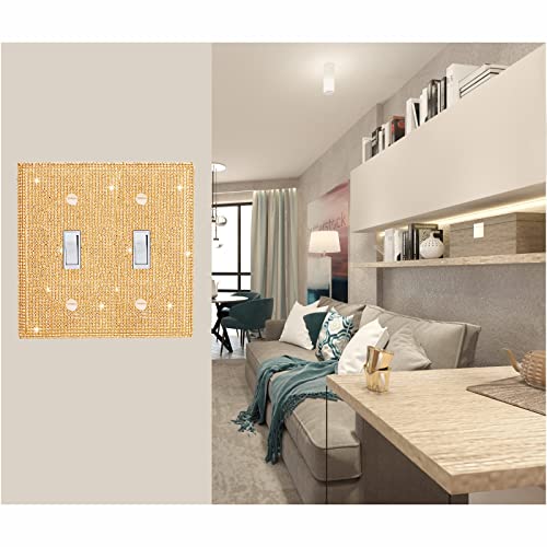 Gaocai Shiny Golden Rhinestones Wall Plate Cover Double Toggle Toggle Light Switch Cover Rhinestones Decorative Outlet Covers Wall Plate 2 Gang Decorative - Image 4