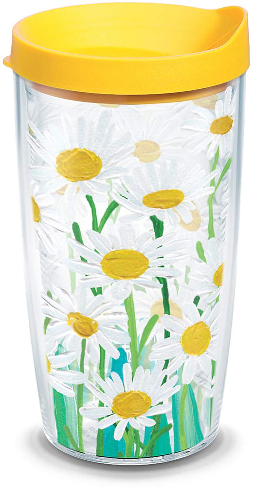 Tervis Painted White Daises Insulated Tumbler with Wrap and Lid 16 oz  Tritan Clear