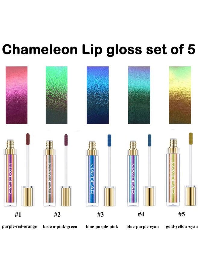 Maydear Chameleon Lipstick 5 Colors Set, Long Lasting Waterproof Colourful Diamond Shimmer Lip Gloss for Women Girls Makeup kit - Image 2