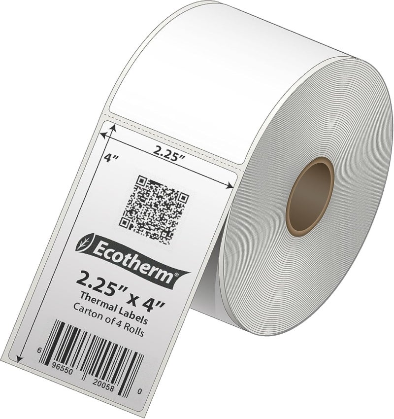 Ecotherm 2.25" x 4" Thermal Labels | 4 Rolls | 1440 Labels | fits Zebra, Munbyn, Rollo, Godex, Arkscan, iDPRT, Offnova Thermal Label Printers and More | Blank White Adhesive Stickers by - Image 2