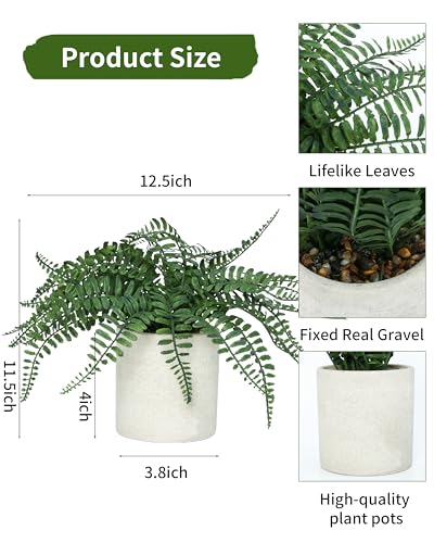 DuHouse Artificial Fern Potted Plant Fake Greenery Plants in Pot Faux Plant for Home Office Desk Shelf Bathroom Kitchen Farmhouse Tabletop Decoration - Image 3