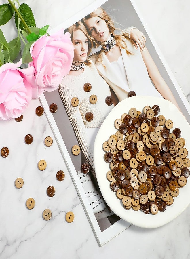 Molain 200 Pcs Coconut Shell Buttons, Sewing Wooden Buttons for Crafts, 1/2 Inch (12.5mm) Shirt Button 2 Hole Brown Coconut Button for Sewing Shirt Crochet Projects Crafts(2-Hole) - Image 3