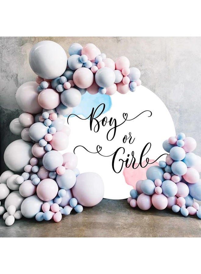 Laeacco 6.5x6.5ft Boy or Girl Gender Reveal Round Backdrop Pink Blue Watercolor Pattern Newborn Baby Shower Arch Photography Background He or She Neutral Reveal Party Cake Table Decor Photo Booth Prop - Image 2