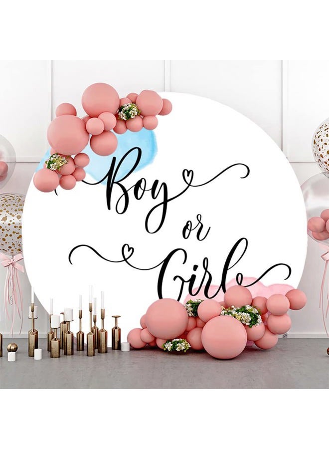Laeacco 6.5x6.5ft Boy or Girl Gender Reveal Round Backdrop Pink Blue Watercolor Pattern Newborn Baby Shower Arch Photography Background He or She Neutral Reveal Party Cake Table Decor Photo Booth Prop - Image 4