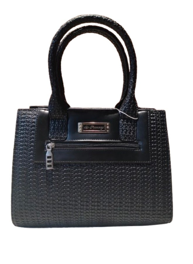 Bunny Luxury women's leather handbag, black color, with a black leather handle and strap. - Image 1
