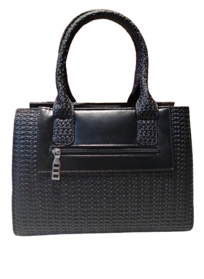 Bunny Luxury women's leather handbag, black color, with a black leather handle and strap. - Image 2