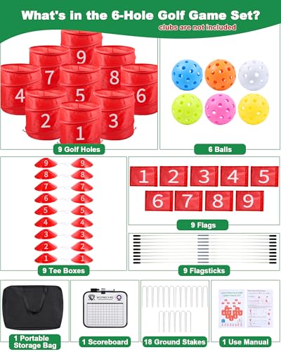 Hotwind Backyard Golf Game Portable 9 Hole Outdoor Golf Course for Indoor Outdoor Play Yard Golf Practice Game Gifts for Family and Adults Lawn Beach Yard Park Golfgame for Adults No Clubs - Image 5