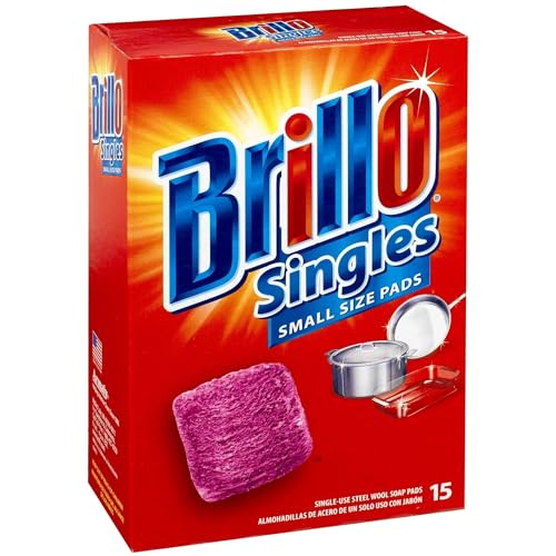 Brillo وسادات صابون الصوف الفولاذي للاستخدام الفردي من بريلو، حجم أصغر برائحة حمراء أصلية، عبوة 15 عدداً - Image 1