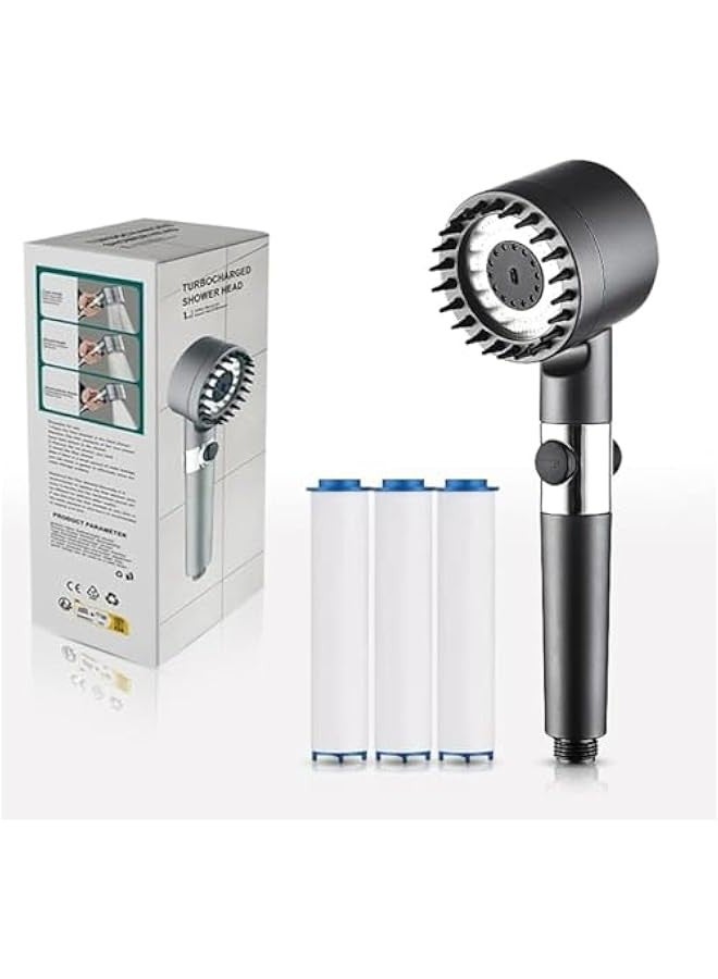 بيوينتي مجموعة رأس دش عالي الضغط محمول باليد ذات تدفق عالي حتى مع ضغط الماء المنخفض مع خرطوم بديل مقاس 1.52 متر و4 أوضاع رش للمياه وفلاتر قطنية ودعامة وحلقات مطاطية من ايه ايه بي جيه - Image 1