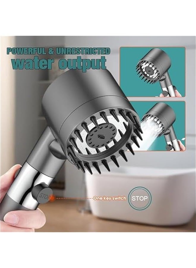 بيوينتي مجموعة رأس دش عالي الضغط محمول باليد ذات تدفق عالي حتى مع ضغط الماء المنخفض مع خرطوم بديل مقاس 1.52 متر و4 أوضاع رش للمياه وفلاتر قطنية ودعامة وحلقات مطاطية من ايه ايه بي جيه - Image 3