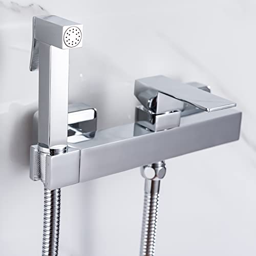 AZOS Bidet Sprayer for Toilet, Toilet Concealed Hot and Cold Mixing Brass Handheld Bidet Toilet Sprayer Wall Mount Diaper Douche Shattaf Kit for Bathroom Cleaning, Polished Chrome - Image 1