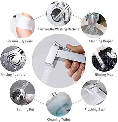 AZOS Bidet Sprayer for Toilet, Toilet Concealed Hot and Cold Mixing Brass Handheld Bidet Toilet Sprayer Wall Mount Diaper Douche Shattaf Kit for Bathroom Cleaning, Polished Chrome - Image 5