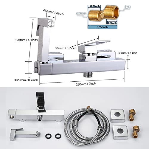 AZOS Bidet Sprayer for Toilet, Toilet Concealed Hot and Cold Mixing Brass Handheld Bidet Toilet Sprayer Wall Mount Diaper Douche Shattaf Kit for Bathroom Cleaning, Polished Chrome - Image 4