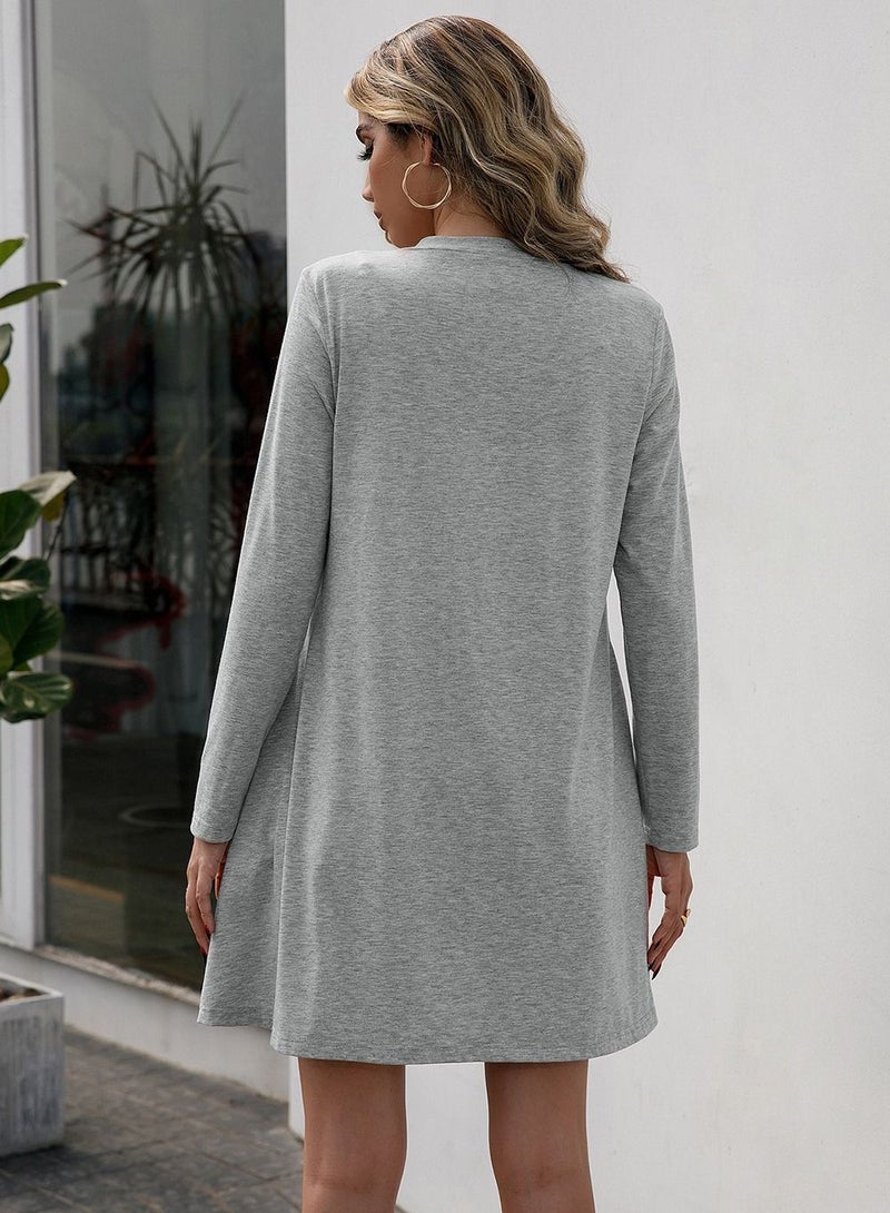 Loquat Solid V-Neck Long Sleeve Single Breasted Coat Grey  - Image 3
