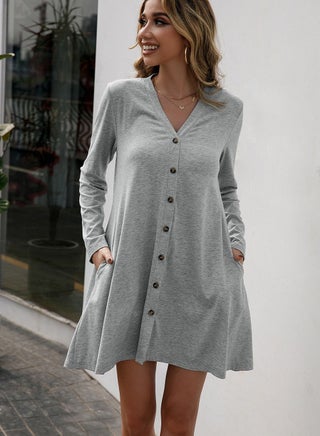 Solid V-Neck Long Sleeve Single Breasted Coat Grey - pzsku/Z5F9292AF31D34FEFDCD1Z/45/_/1670891540/4eb9c41e-17e8-4036-afa1-41c9ae2d3e26