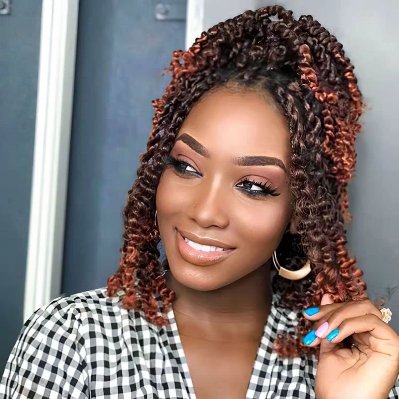 BOHOBABE Pretwisted Passion Twist Crochet Hair 8 Inch Short Prelooped Crochet Passion Twist Braiding Hair 8 Packs T350