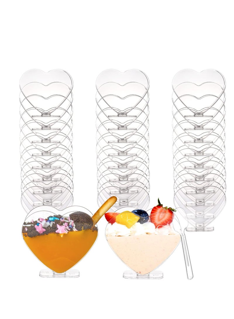 Y&D 50 Pack 80ml Plastic Mini Dessert Cup with Spoon, Clear Parfait Appetizer Heart-shaped Small Serving Bowl for Cakes, Ice Cream, Tasting, Party, Buffet, Wedding - Image 1