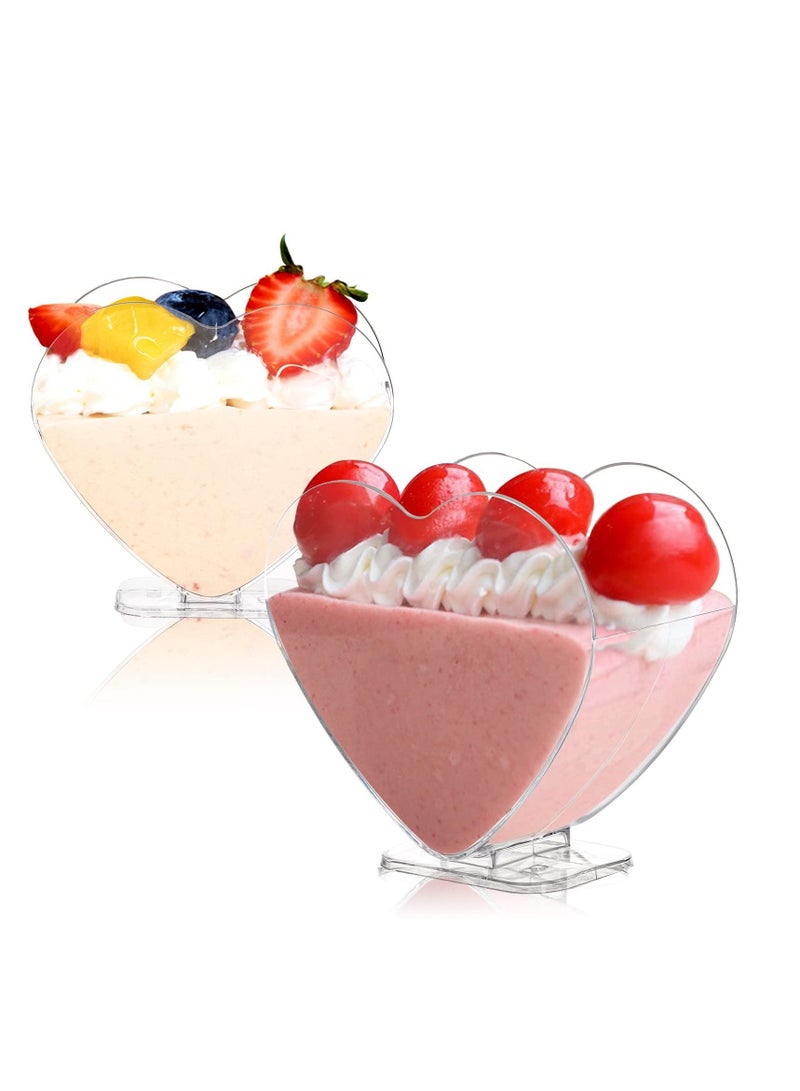 Y&D 50 Pack 80ml Plastic Mini Dessert Cup with Spoon, Clear Parfait Appetizer Heart-shaped Small Serving Bowl for Cakes, Ice Cream, Tasting, Party, Buffet, Wedding - Image 4