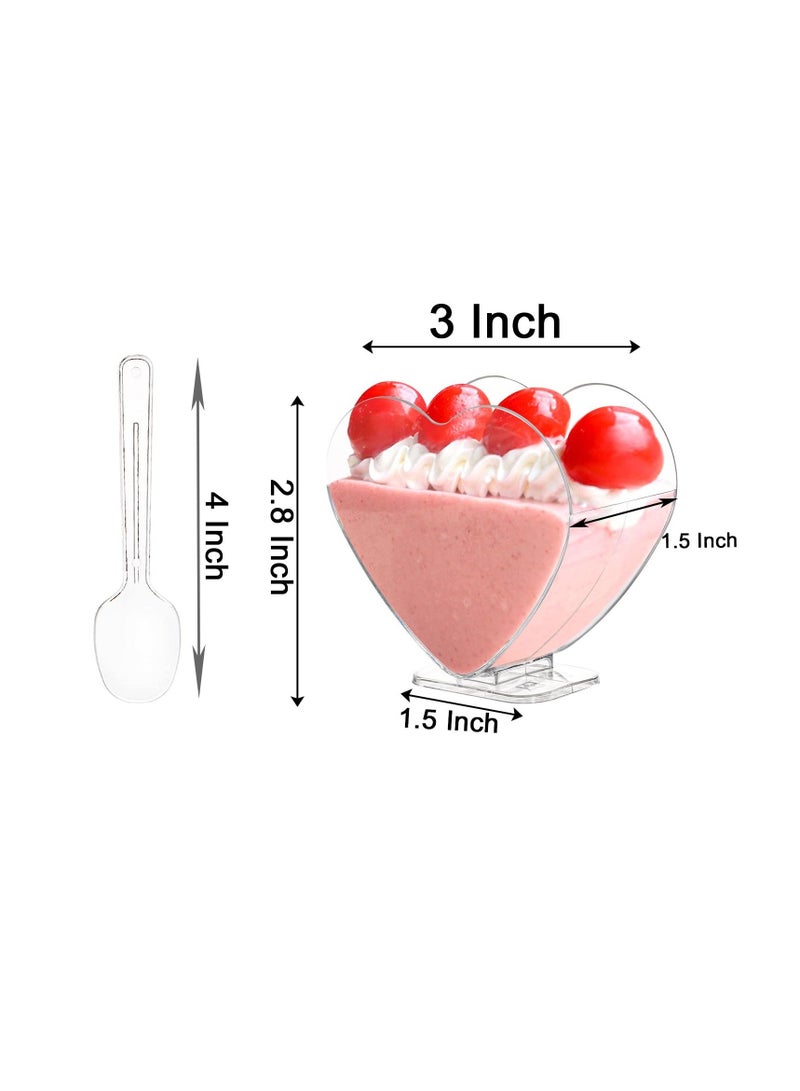 Y&D 50 Pack 80ml Plastic Mini Dessert Cup with Spoon, Clear Parfait Appetizer Heart-shaped Small Serving Bowl for Cakes, Ice Cream, Tasting, Party, Buffet, Wedding - Image 2