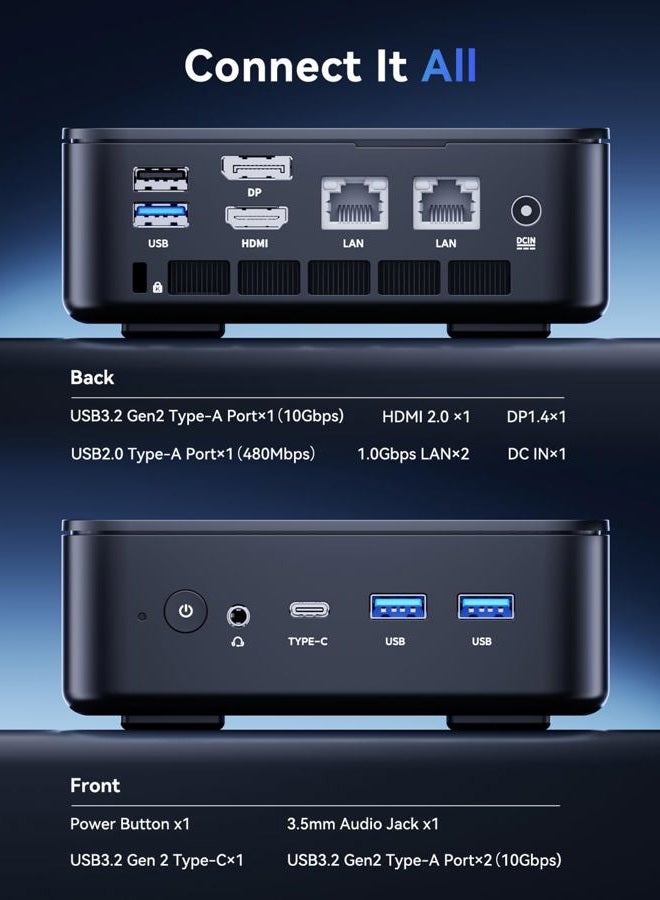KAMRUI Essenx E3 Mini PC, Ryzen 5 3500U (Beats N150/N97), 16GB RAM 512 SSD Mini Computers, Mini Desktop Computers Support Dual LAN, Triple 4K Display, WiFi, BT, Office, Home, Business BALCK - Image 4