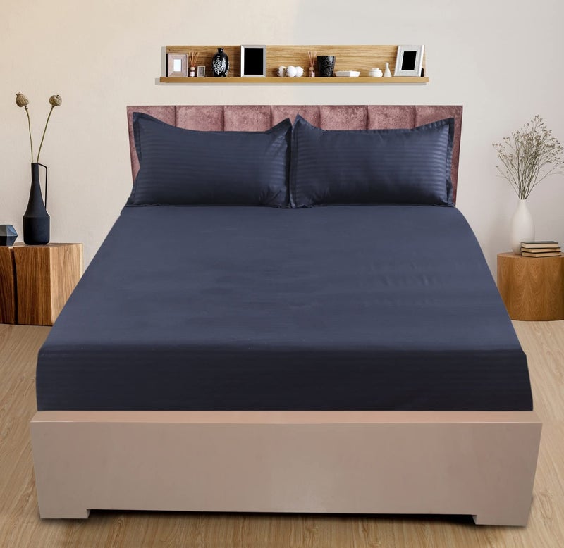 Nendle Elastic Fitted Cotton 210TC Double Bedsheets King Size 78x72 Inches with 2 Pillow Covers (Fits Upto Mattress of 12 Inches, Blue) - Image 2