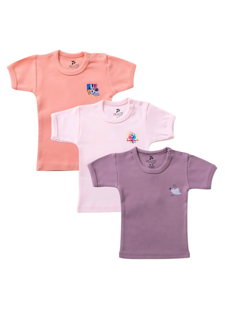 Pluto Pack of 3 Cotton Short Sleeve Undershirt for Baby  - Image 1