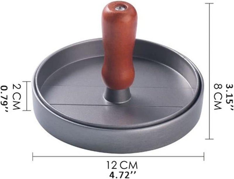 Aluminum Round Non Stick Burger Press With Wooden Handle For Beef And Chicken Burgers - Silver Brown - Image 2