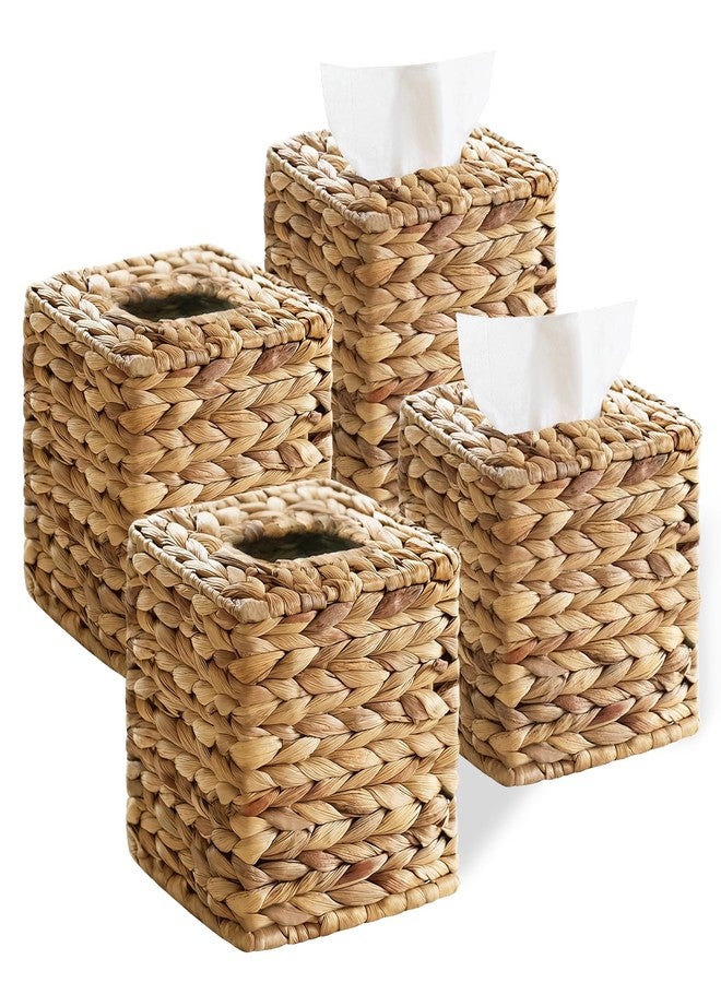 S310 4 Pack Wicker Tissue Box Cover Square, Rattan Tissue Box Holder Facial Tissues Boxes, Hand Woven Decorative Tissue Covers Tissue Holders for Bathroom Bedroom Desk Office - Image 1