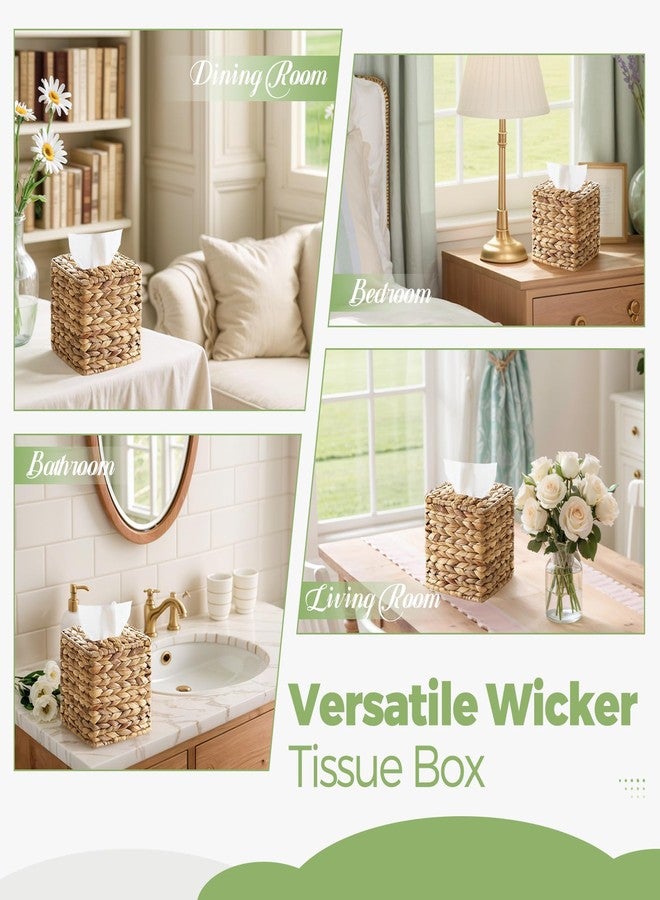 S310 4 Pack Wicker Tissue Box Cover Square, Rattan Tissue Box Holder Facial Tissues Boxes, Hand Woven Decorative Tissue Covers Tissue Holders for Bathroom Bedroom Desk Office - Image 4