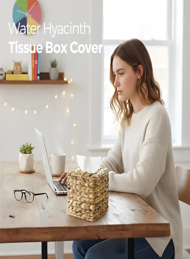 S310 4 Pack Wicker Tissue Box Cover Square, Rattan Tissue Box Holder Facial Tissues Boxes, Hand Woven Decorative Tissue Covers Tissue Holders for Bathroom Bedroom Desk Office - Image 2