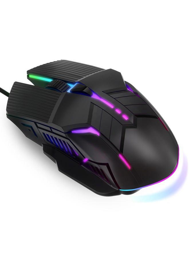 MELOGAGA Wired Gaming Mouse - Lightweight USB Optical Computer Mice with 7-Color RGB LED Lights, 4 Adjustable DPI (1200-3200), 6 Buttons, Ergonomic Design for Windows 7/8/10/XP/Vista & Linux (Black) - Image 1