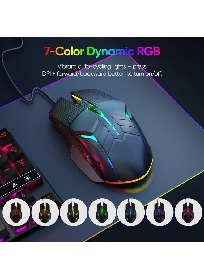 MELOGAGA Wired Gaming Mouse - Lightweight USB Optical Computer Mice with 7-Color RGB LED Lights, 4 Adjustable DPI (1200-3200), 6 Buttons, Ergonomic Design for Windows 7/8/10/XP/Vista & Linux (Black) - Image 4
