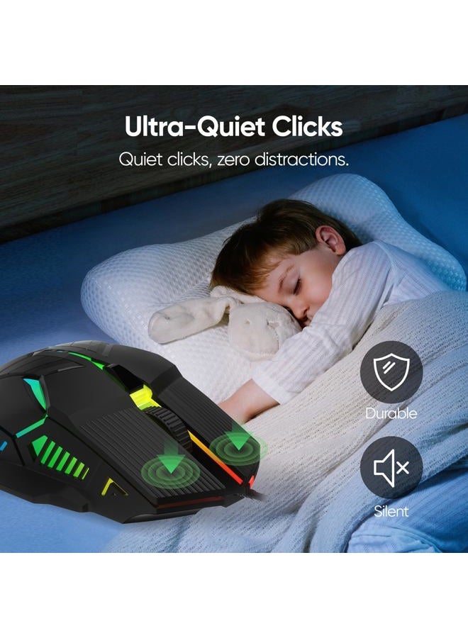 MELOGAGA Wired Gaming Mouse - Lightweight USB Optical Computer Mice with 7-Color RGB LED Lights, 4 Adjustable DPI (1200-3200), 6 Buttons, Ergonomic Design for Windows 7/8/10/XP/Vista & Linux (Black) - Image 5