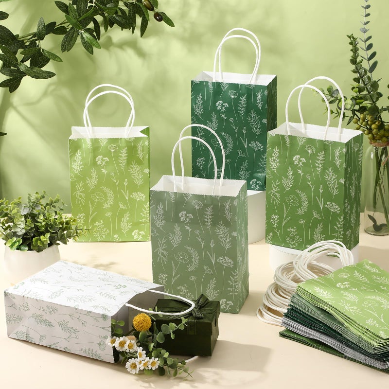 Kolldenn 50 Pcs Sage Green Wildflower Gift Bags with Handles Paper Floral Goodie Welcome Bag for Wedding Guest Baby Shower Bridal Birthday Party Favor, 5.91 x 3.15 x 8.27 Inches - Image 5