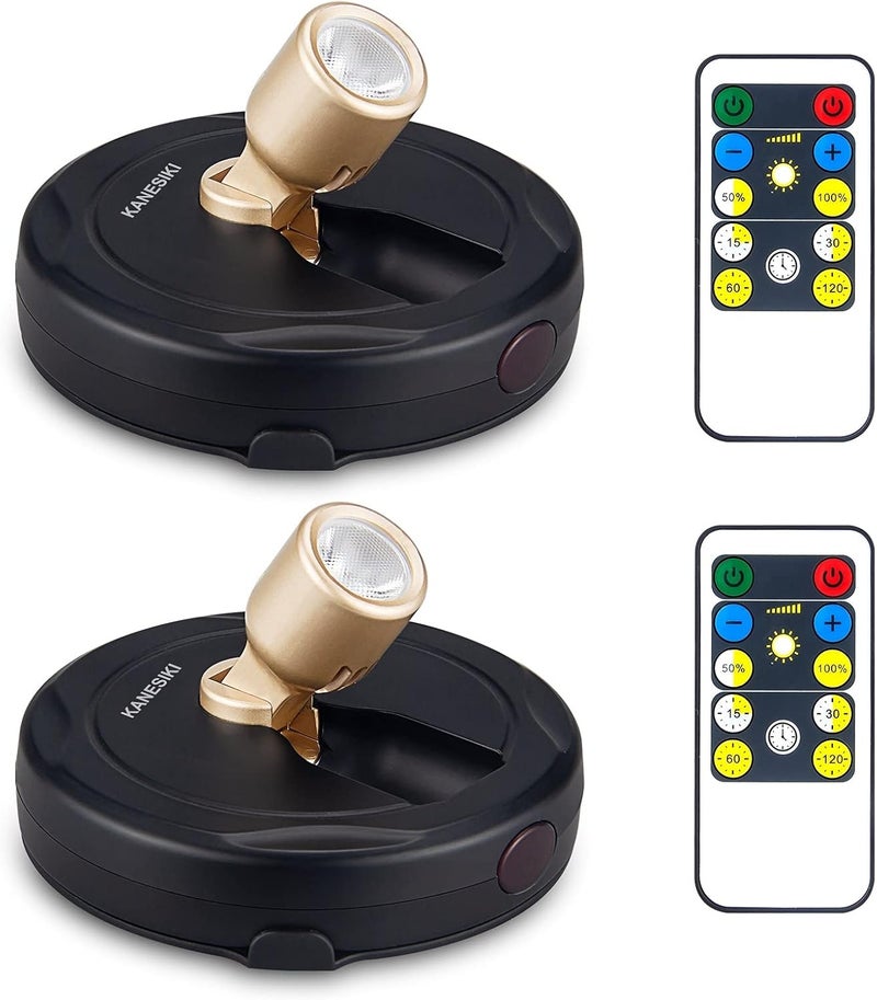 KANESIKI Spotlight Battery Operated, Wireless LED Puck Light, Dimmable Accent Spot Light for Plant Tree Indoor, Stick Uplighting for Display Photo Dartboard Painting Artwork Gallery Portrait, 2 Pack - Image 1