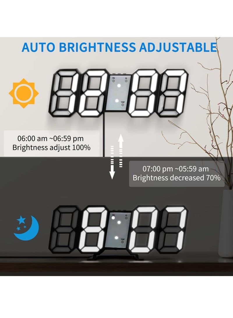 Hicomony 3D Digital Alarm Clock,Wall LED Number Time Clock with 3 Auto Adjust Brightness Levels，Modern Night Light LED Electronic Clock Date,Temperature Display (black) - Image 3