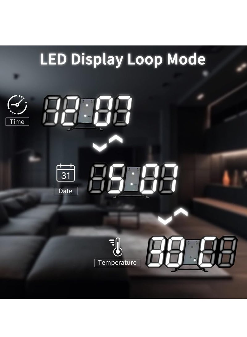 Hicomony 3D Digital Alarm Clock,Wall LED Number Time Clock with 3 Auto Adjust Brightness Levels，Modern Night Light LED Electronic Clock Date,Temperature Display (black) - Image 4