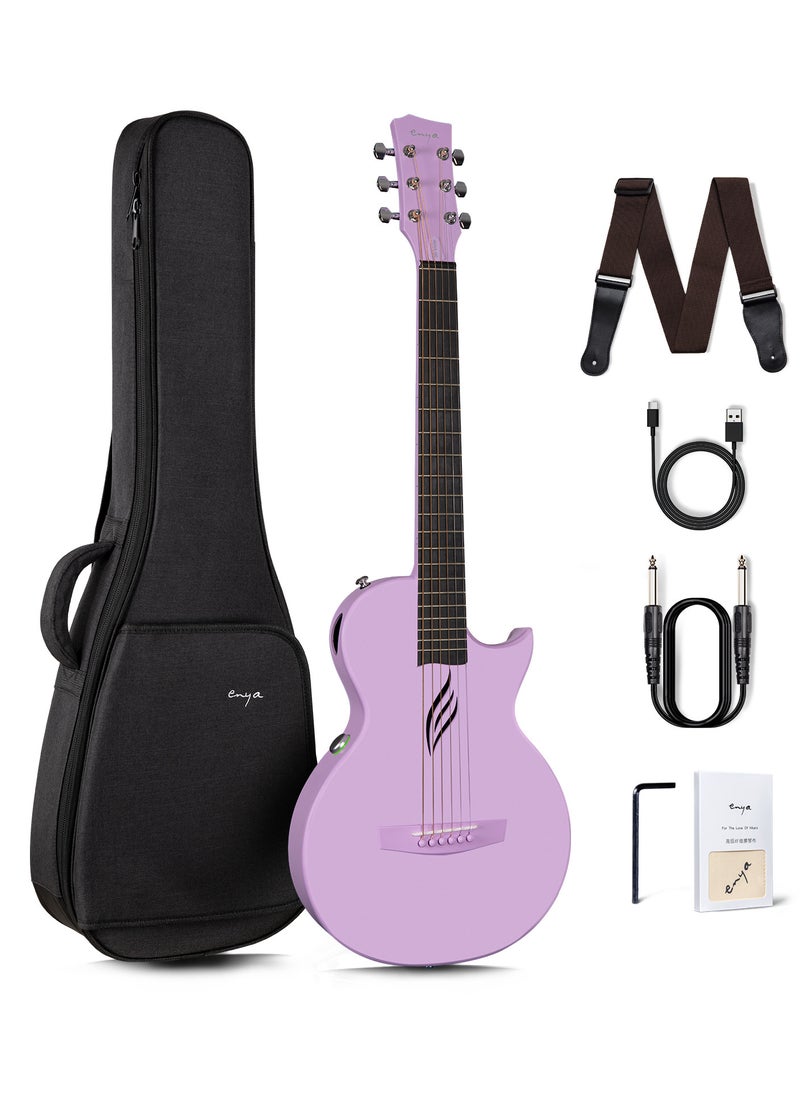 enya - Enya NOVA Go SP1 Carbon Fiber Acoustic Electric Guitar with Smart AcousticPlus 35 Inch Travel Acustica Guitarra Starter Bundle Kit of Gig Bag, Strap, Strings, Charging Cable, Instrument Cable(Purple) - Image 1