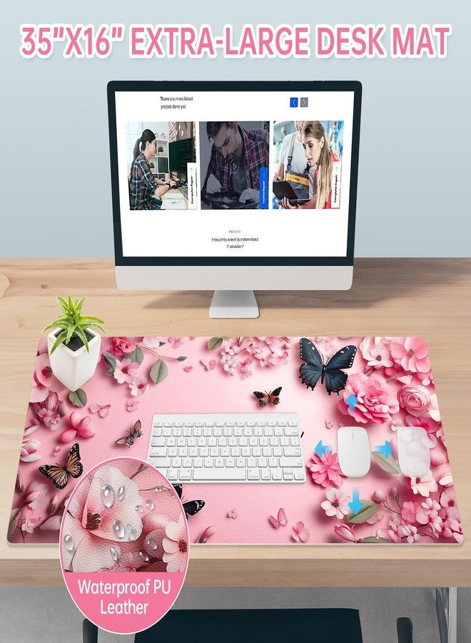 Aphlos PU Leather Desk Mat Blotter,Cute Pink Desk Mat for Office, Home,School,Keyboard,Mouse,15.7"x31.5" Large Non-Slip Writing Mat with Travel Storage Strap, Waterproof Easy to Clean (Pink Butterfly) - Image 5