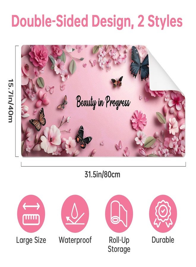 Aphlos PU Leather Desk Mat Blotter,Cute Pink Desk Mat for Office, Home,School,Keyboard,Mouse,15.7"x31.5" Large Non-Slip Writing Mat with Travel Storage Strap, Waterproof Easy to Clean (Pink Butterfly) - Image 3