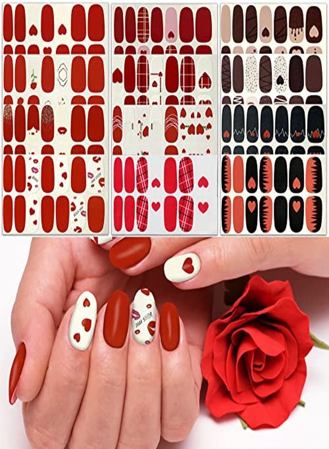TailaiMei 12 Sheets Valentine'S Day Nail Wraps Adhesive Nail Art Stickers Full Wraps Strips With 2 Pcs Nail Files For  Nail Decals (Heart Style) - Image 1