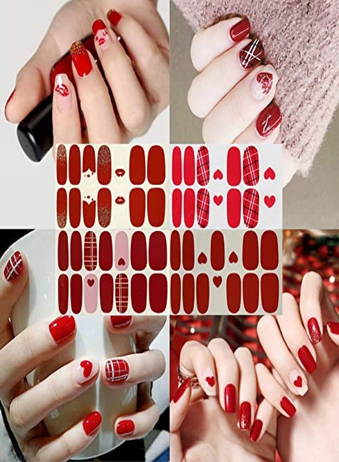 TailaiMei 12 Sheets Valentine'S Day Nail Wraps Adhesive Nail Art Stickers Full Wraps Strips With 2 Pcs Nail Files For  Nail Decals (Heart Style) - Image 3